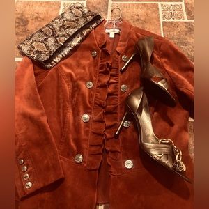 Cognac Rust Military Gold Button Women Accessory Jacket